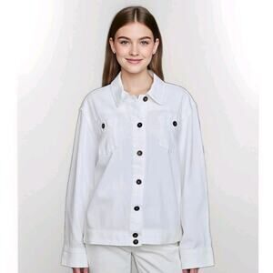 Chico's White Button Front 100% Linen Lightweight Jacket Size 2 Vtg